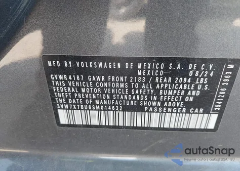 2025 Volkswagen Jetta 1.5T Se z USA, uszkodzony, nr VIN 3VW7X7BU6SM014632